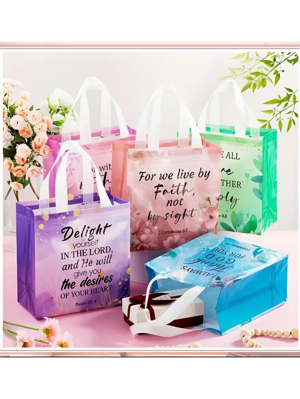 New - 10Pcs Variety Inspirational Reusable Bible Verse Gift Bags Set